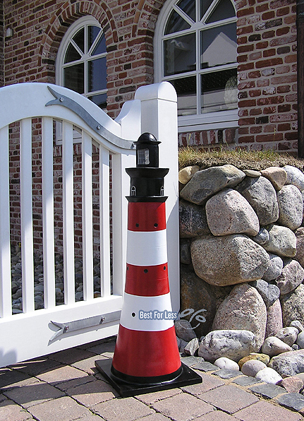 LEUCHTTURM MARITIME GARTEN BELEUCHTU BELEUCHTET DEKO ROT WEIß STRAND